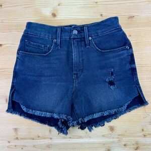 Good American Black Denim‎ Cutoff Shorts Size 27 High Rise Frayed Hem